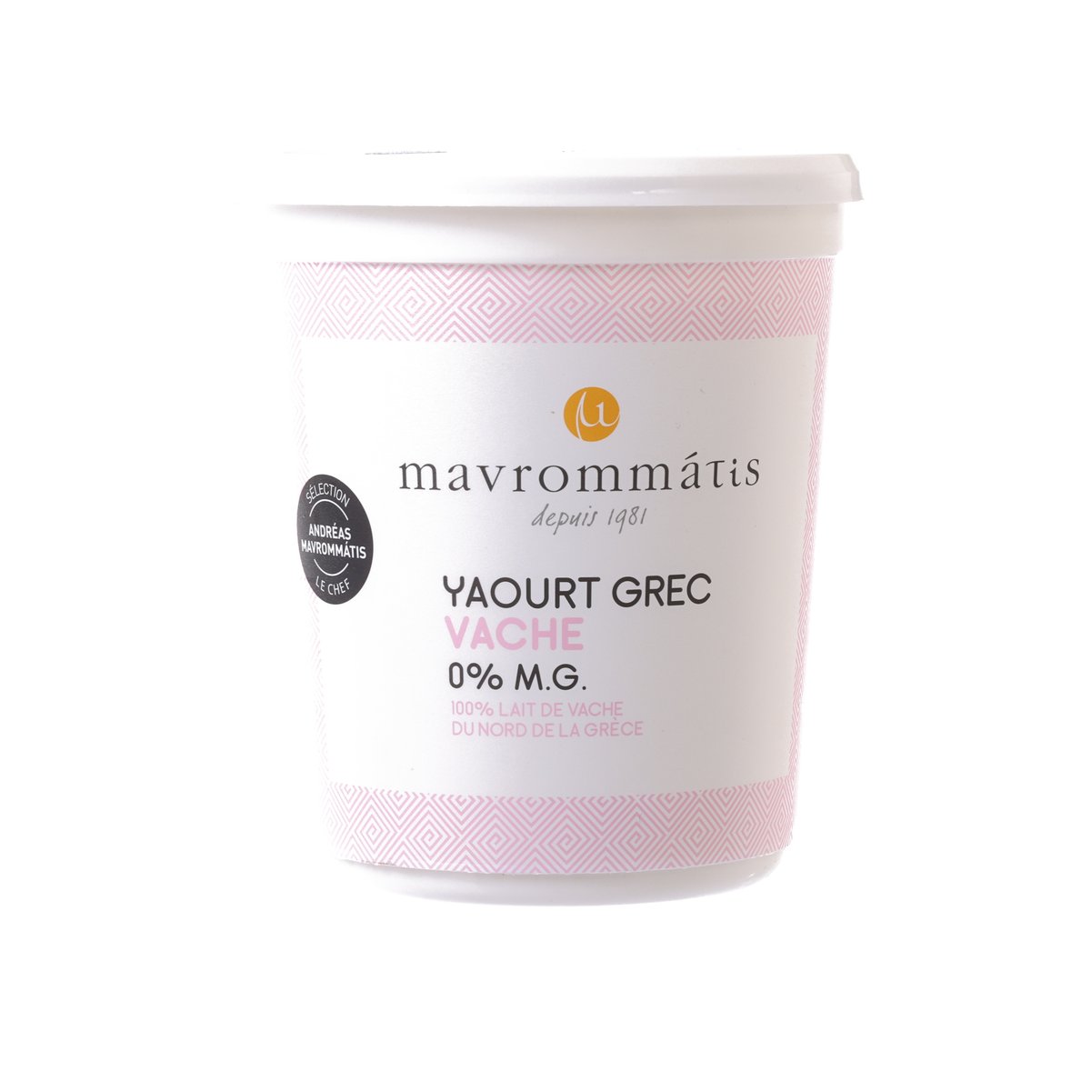 MAVROMMATIS 0% Greek yogurt cup, 1 kg, pink patterned label