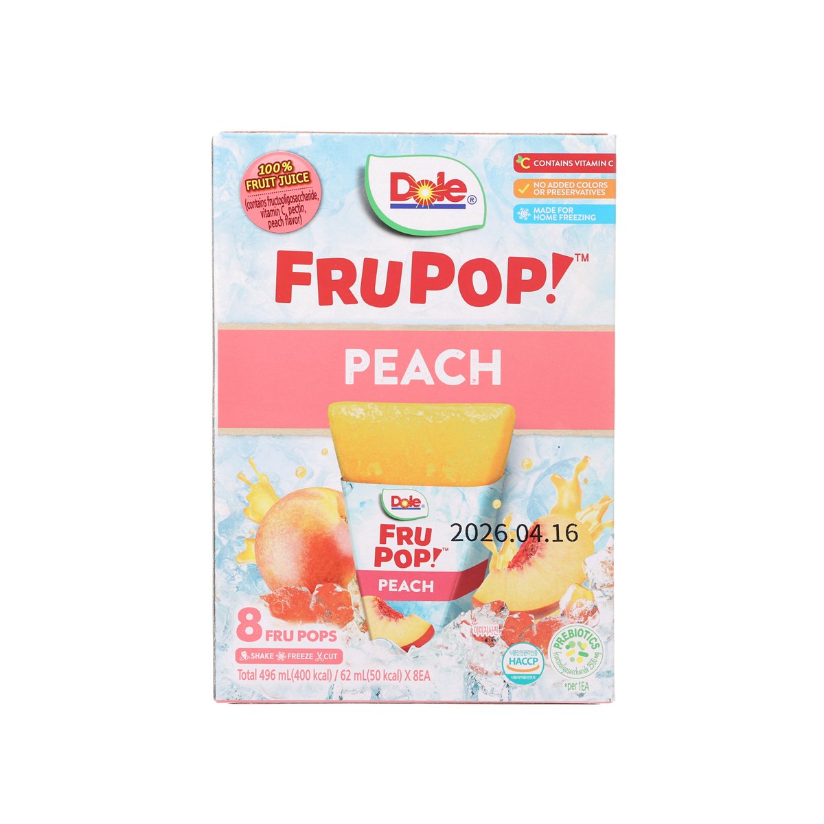Peach FruPop juice box, 8 frozen juice pops, 496 mL