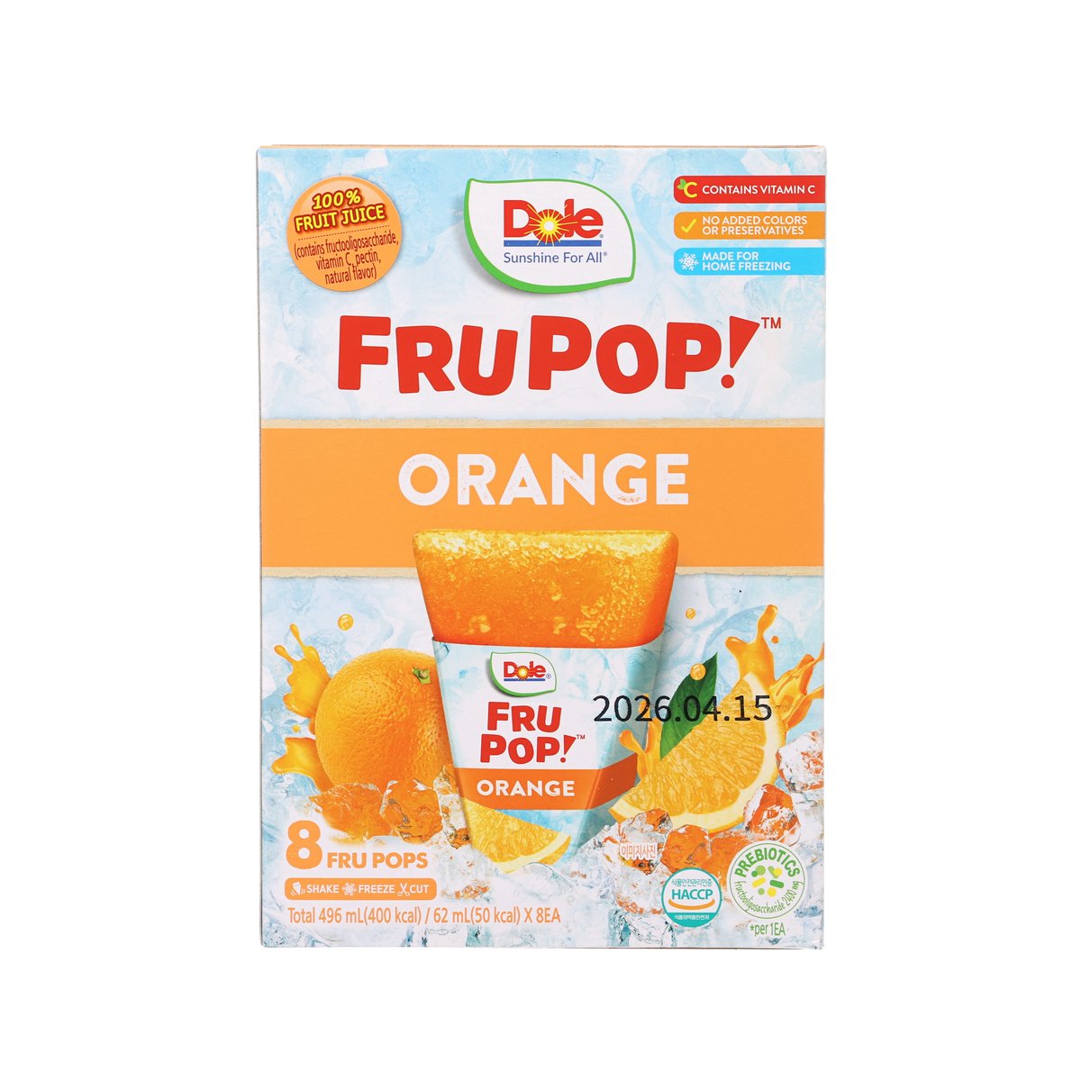 DOLE FruPop Orange juice pops carton, 8-pack, 496 mL