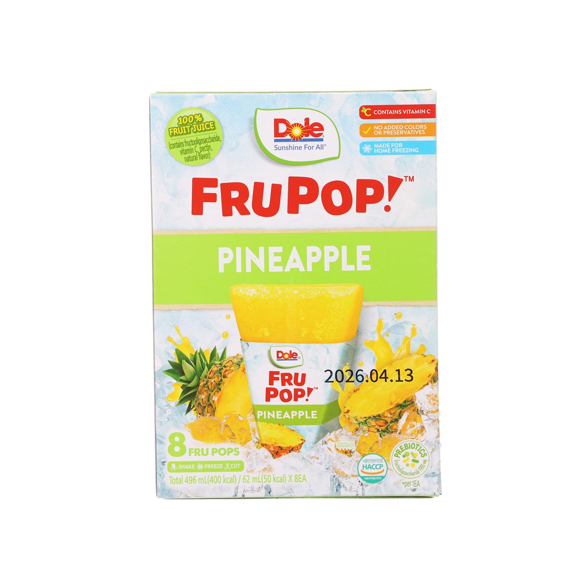 DOLE FruPop pineapple juice pops multipack carton with front design and 8-count text