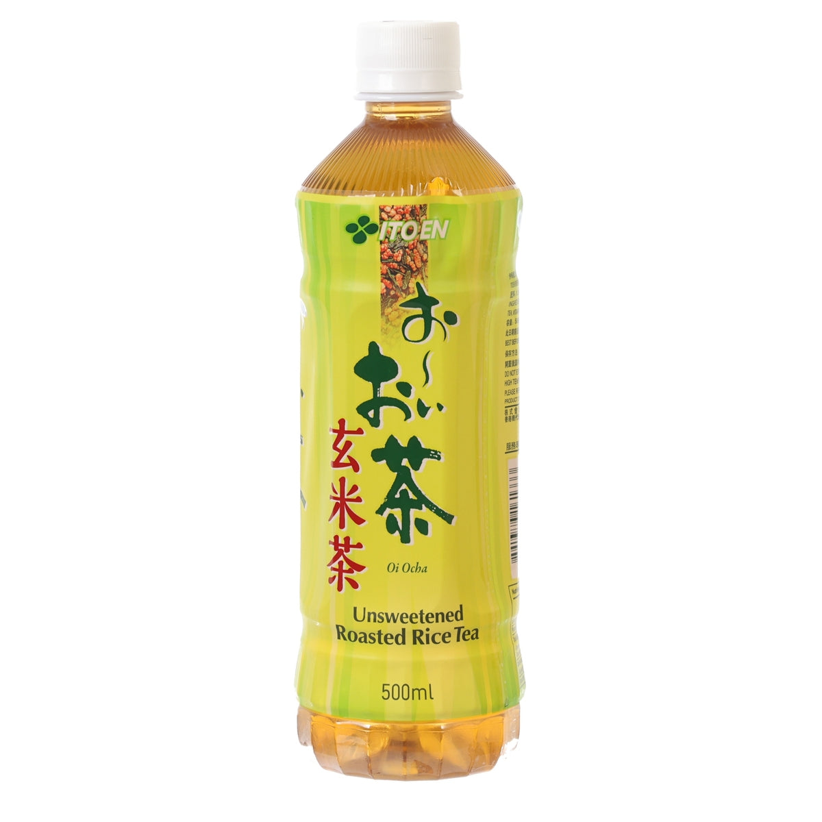 ITOEN unsweetened roasted rice tea bottle, 500 ml PET, amber liquid