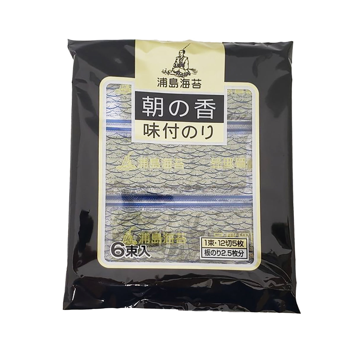 Seasoned seaweed snack pack in black pouch, 6 servings