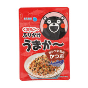Red furikake rice topping packet with Kumamon bear face and bonito fish