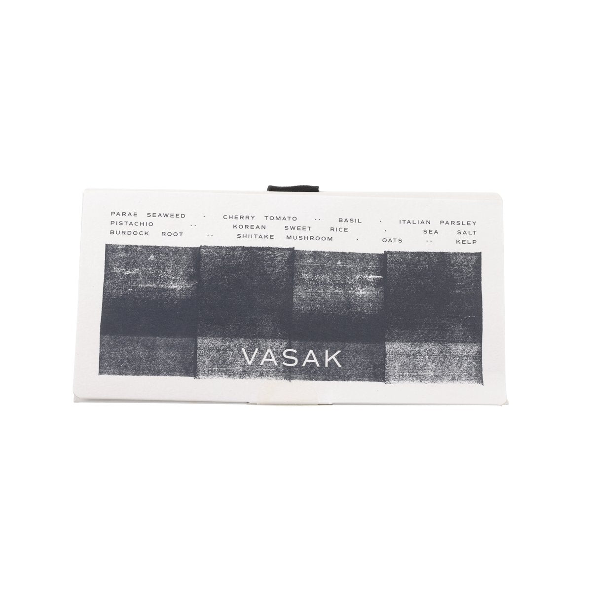 VASAK seaweed crisps pouch with VASAK logo and flavor chart design on front