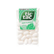 Mint-flavoured mints in clear bag with green label and white tablets