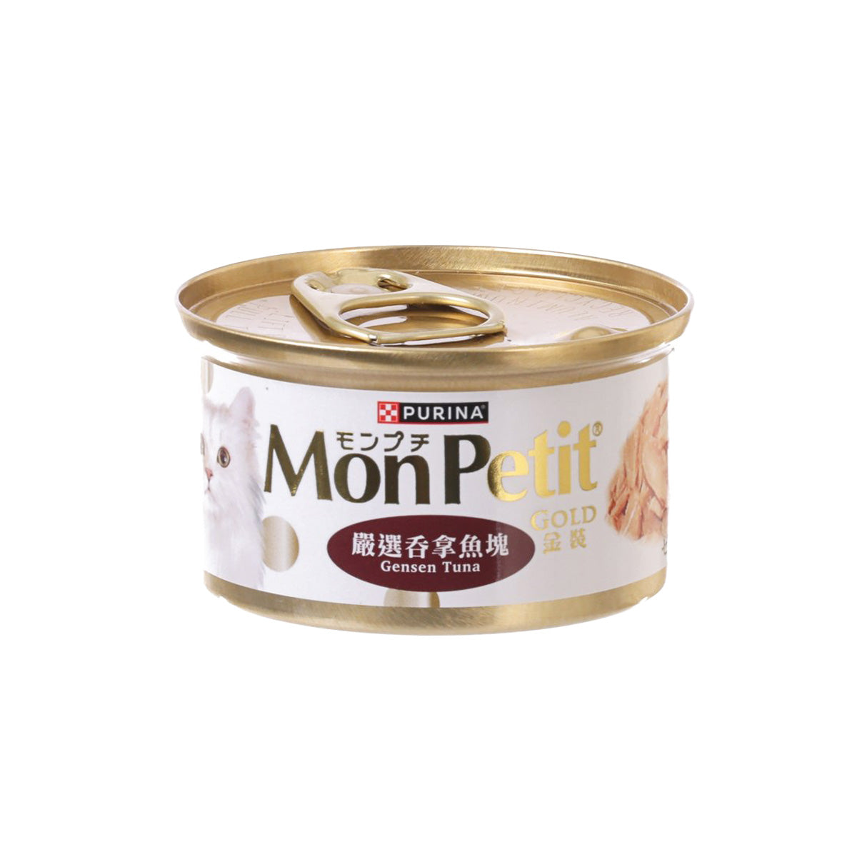 Pet food can of MONPETIT Gold Gensen tuna in broth, 85g