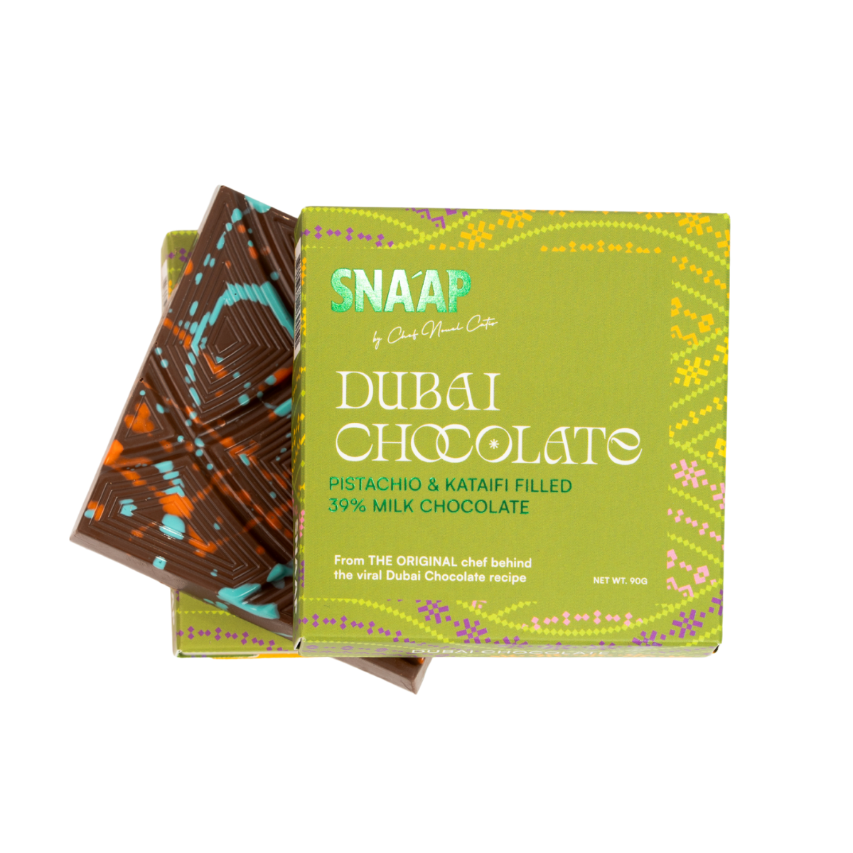 SNAAP Dubai milk chocolate box with pistachio & kunafa filling, 90g