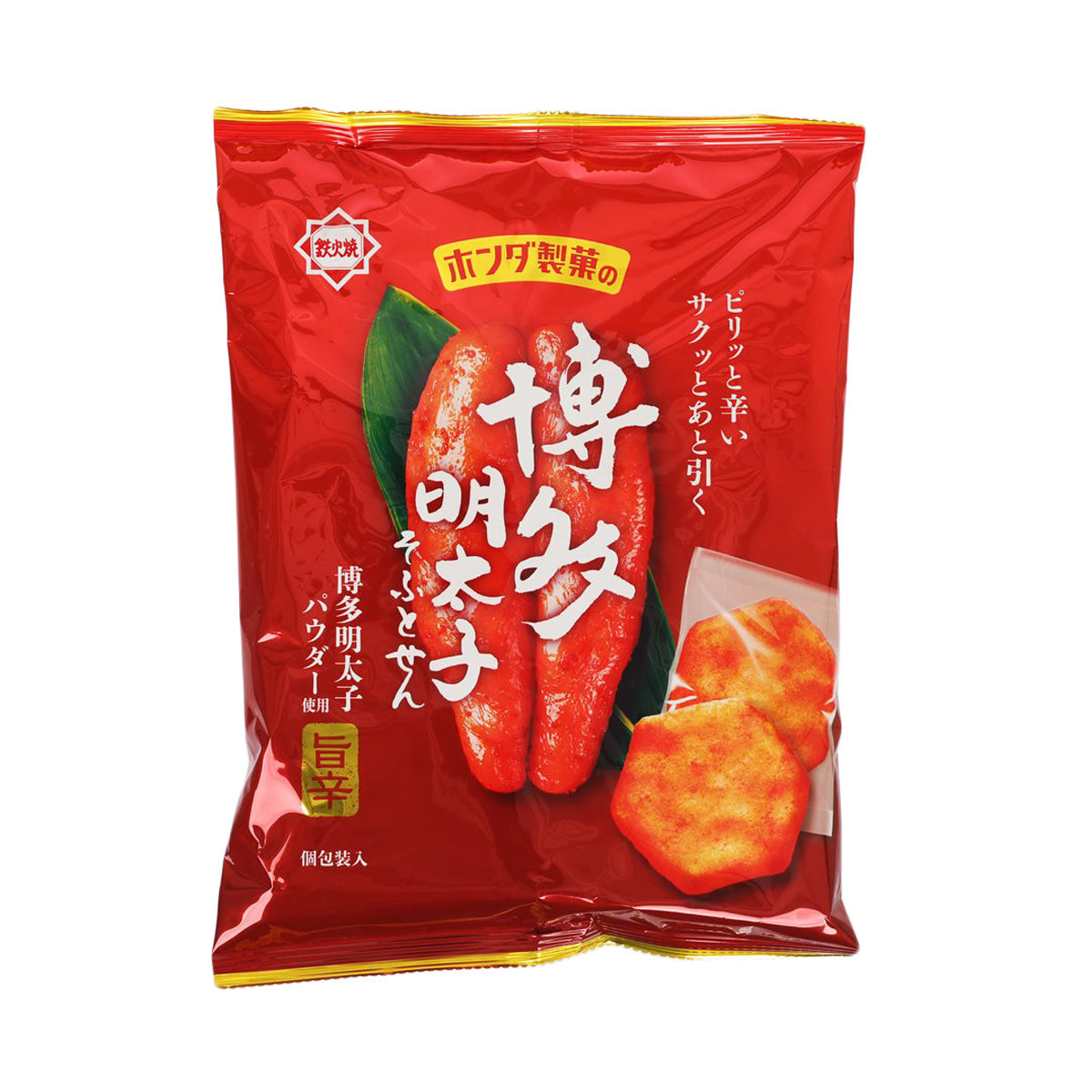 HONDA Hakata mentaiko soft rice cracker pouch, red, 60g, front with cracker graphics