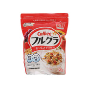 CALBEE granola cereal pouch, red front with bowl graphics and 360g label