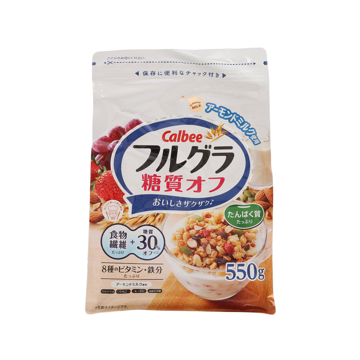 CALBEE Furugura low-carb granola cereal bag, 550g, front panel