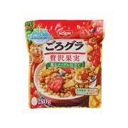 NISSIN cereal mix dried fruit pouch, red front with fruit image, 280g