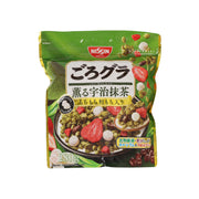 NISSIN matcha cereal pouch, green package with ingredient mix graphic, 280g front
