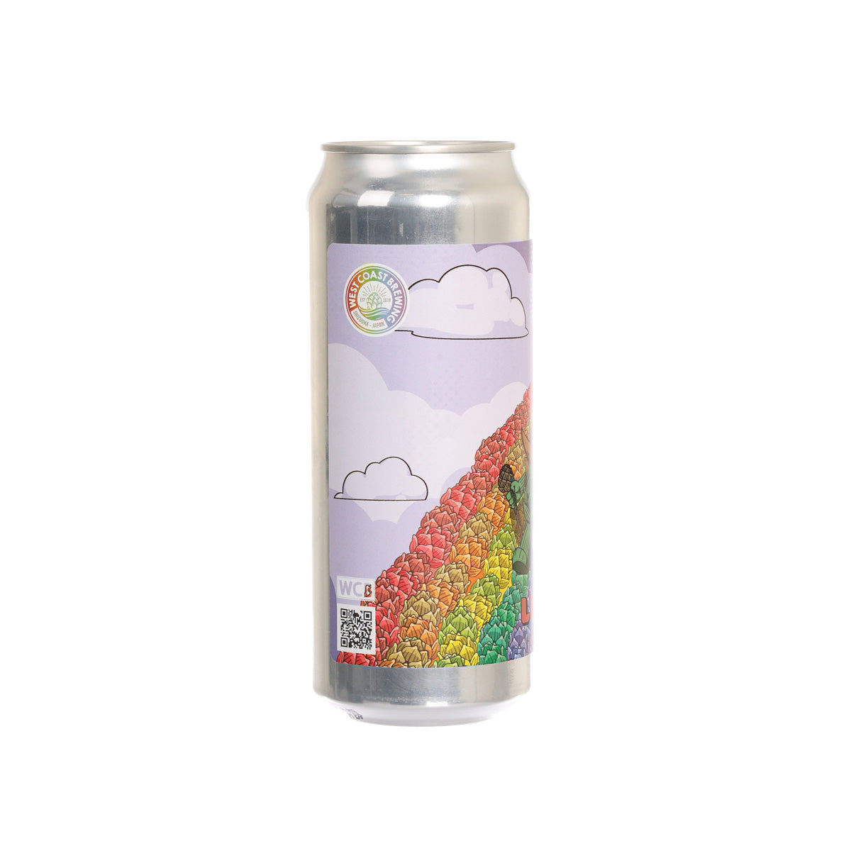 WEST COAST BREWING Lupulin Rainbow beer can, side view with rainbow hop field graphic