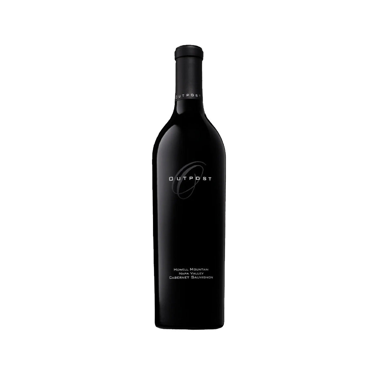 OUTPOST dark red wine bottle with black label and gold text