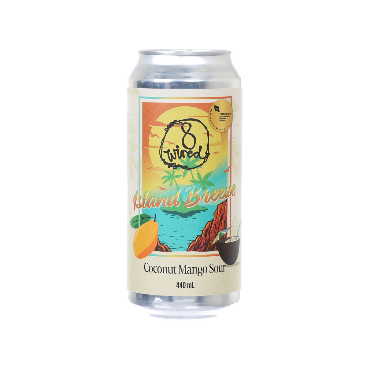 8 Wired Island Breeze Coconut Mango Sour can, 440 mL, front label