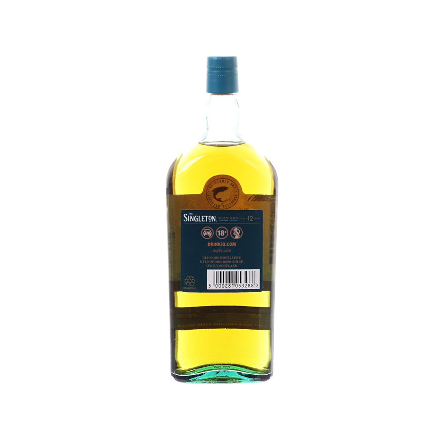 Singleton Glen Ord 12-year whisky bottle with back label, 200 mL