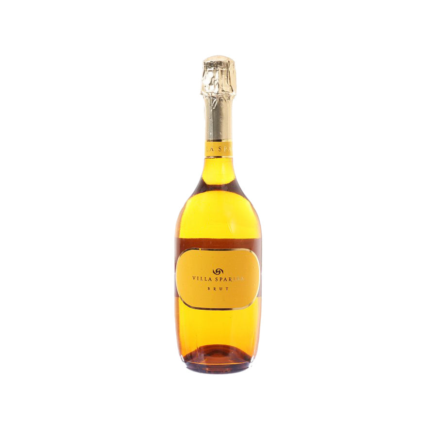 VILLA SPARINA sparkling wine bottle with gold liquid, front label and foil capsule