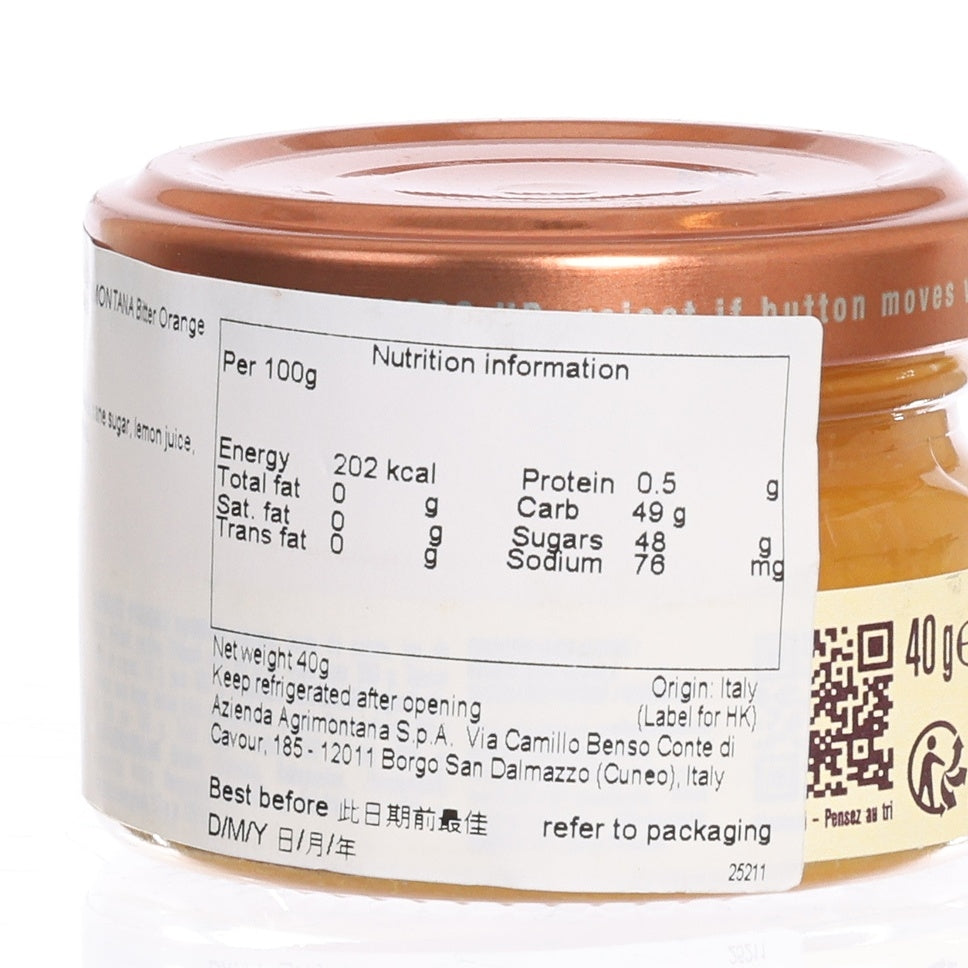 Bitter orange marmalade jar side with nutrition information panel