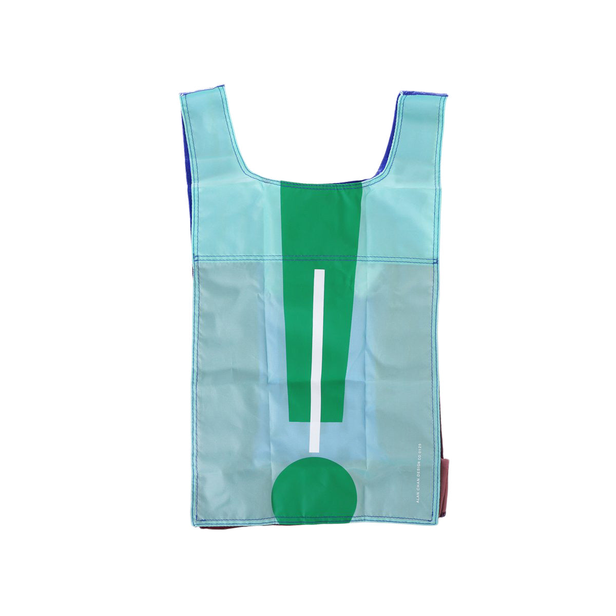 Light teal foldable tote bag with green graphic panel, wide straps, and open top