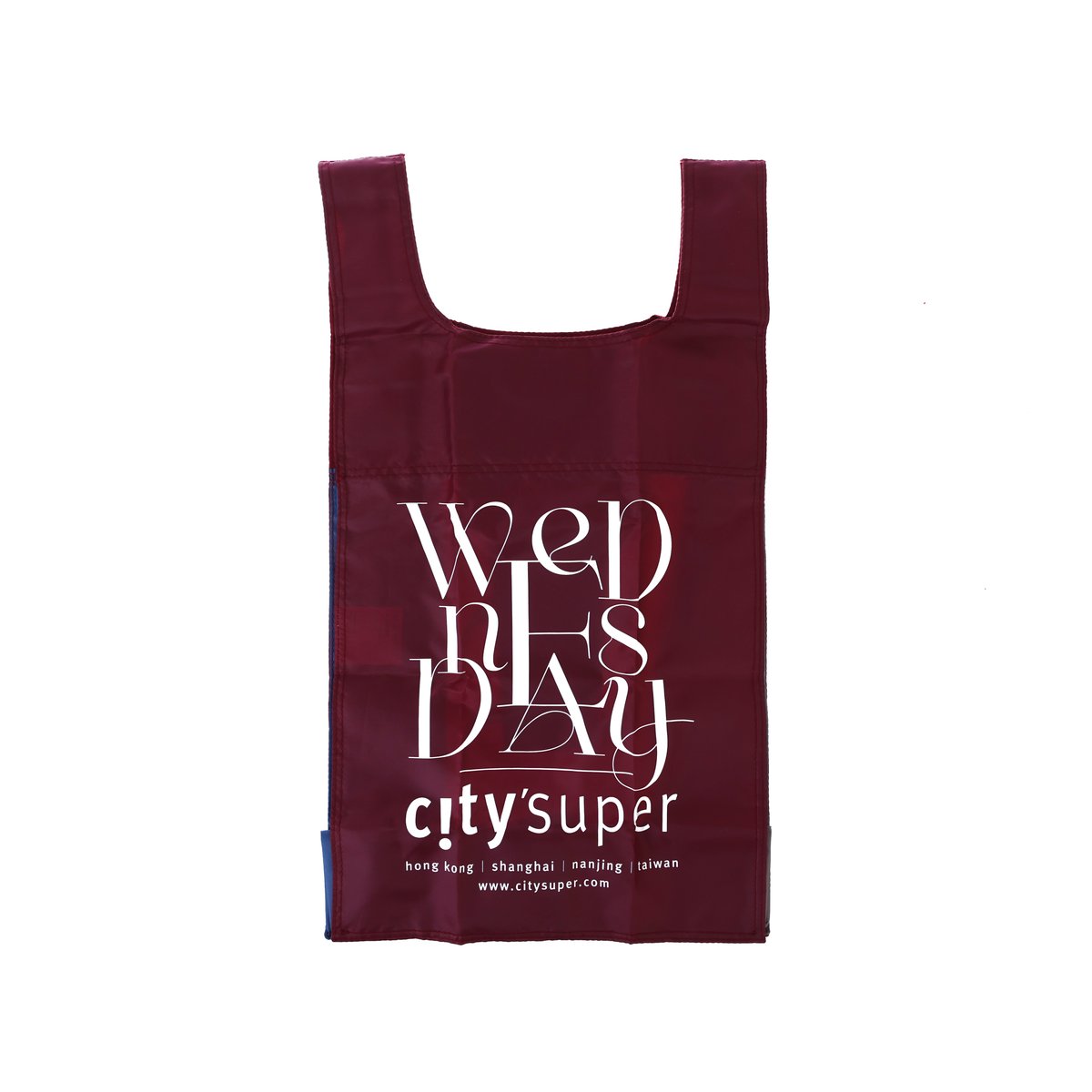 Large foldable tote bag, burgundy with U-shaped handles and city’super graphic