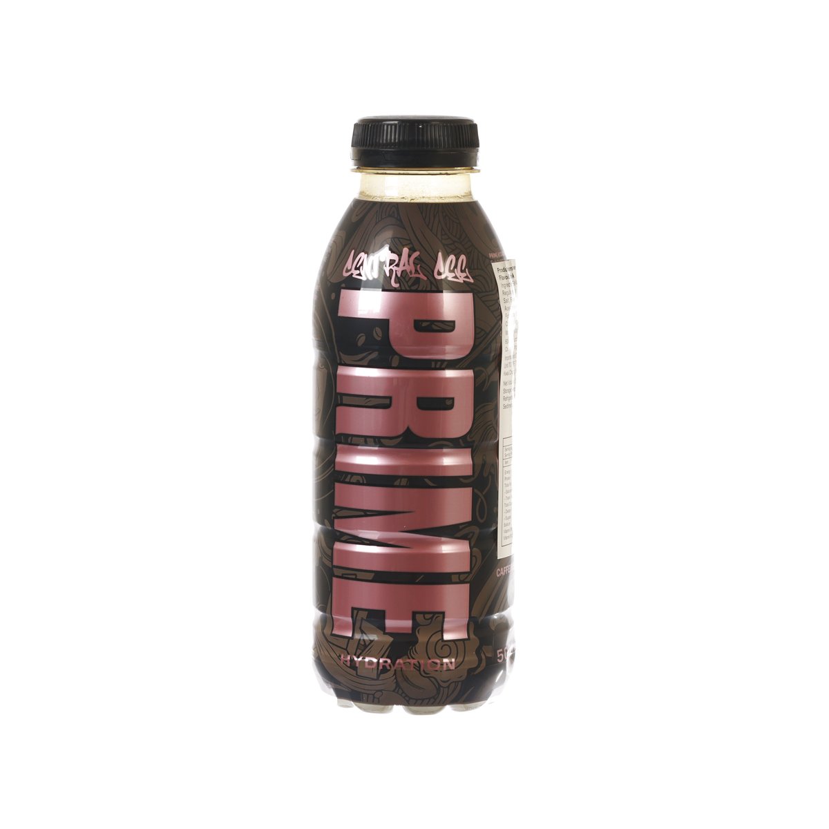 500 mL hydration drink bottle with black cap, dark brown citrus kiwiberry label