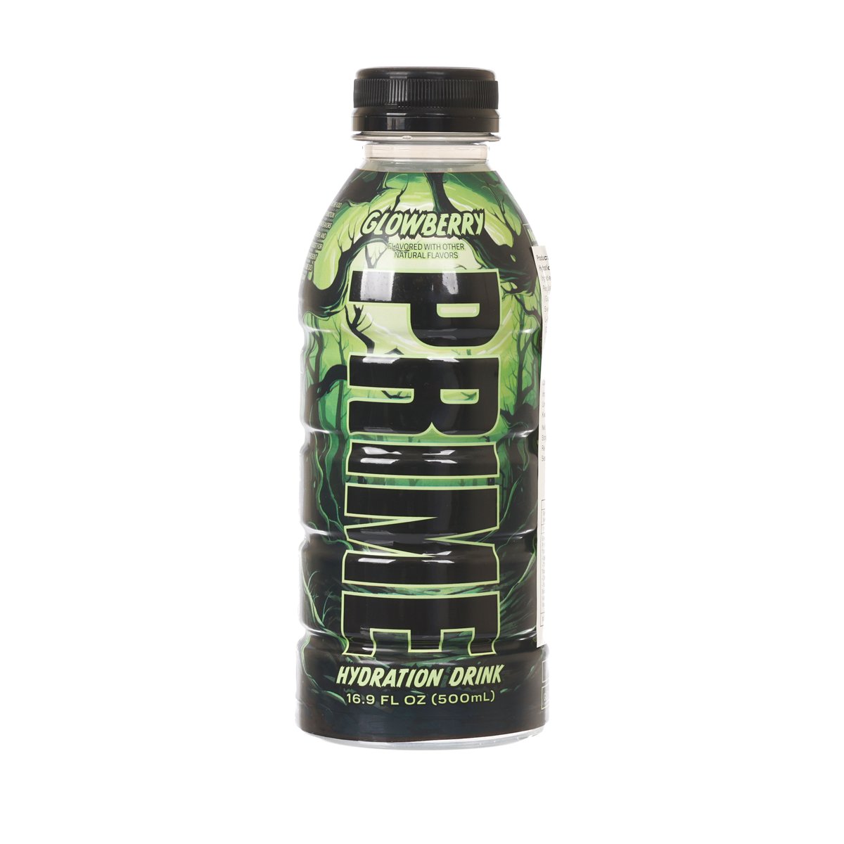 Hydration drink bottle, 500 mL, black cap and green Glowberry label
