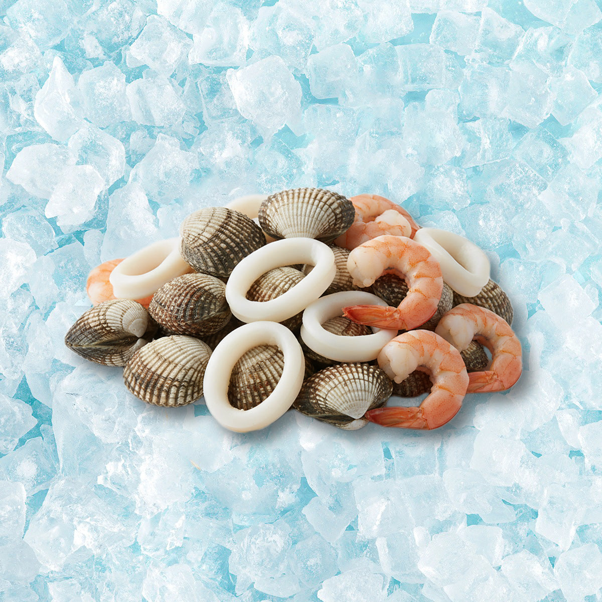 Mixed seafood assortment: clams, squid rings, shrimp and shellfish pieces, 180g