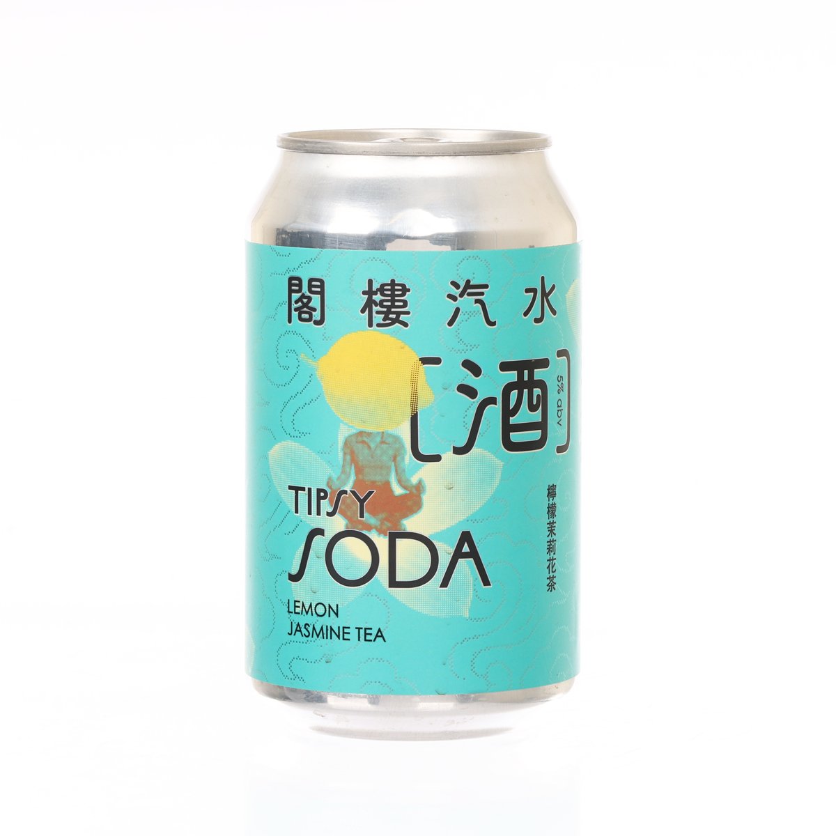 MEZZANINE MAKERS tipsy soda can, turquoise, 'TIPSY SODA' and lemon jasmine tea