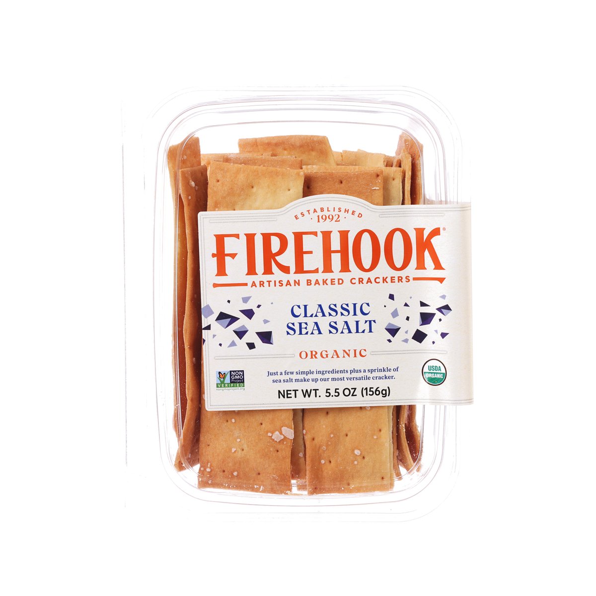 FIREHOOK organic classic sea salt crackers, clear tray, 5.5 oz (156g)