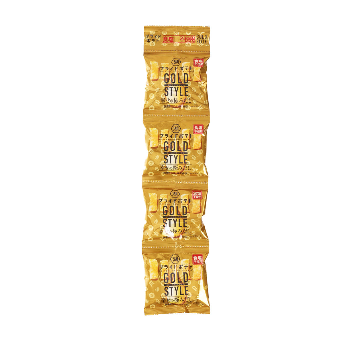 Potato chip multipack pouches, Gold Style, 4-pack, gold packaging.