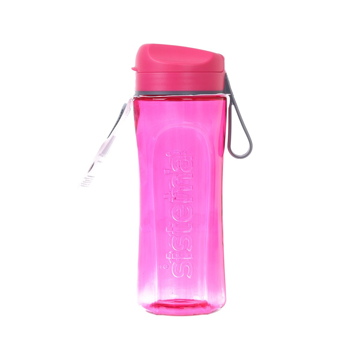 Pink translucent Tritan water bottle with flip lid and carry loop, 600 mL