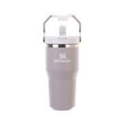 Ash gray insulated flip-straw tumbler with STANLEY logo and hinged lid
