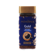 Instant coffee jar MOVENPICK Gold Original, blue label with coffee cup graphic