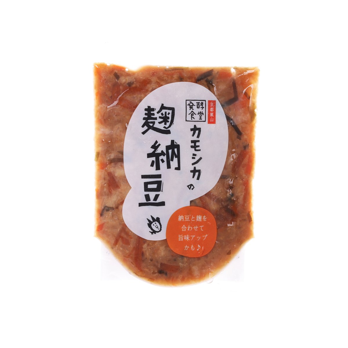 HAKKO SHOKUDO KAMOSHIKA koji natto 80g pouch, front label over reddish-brown paste