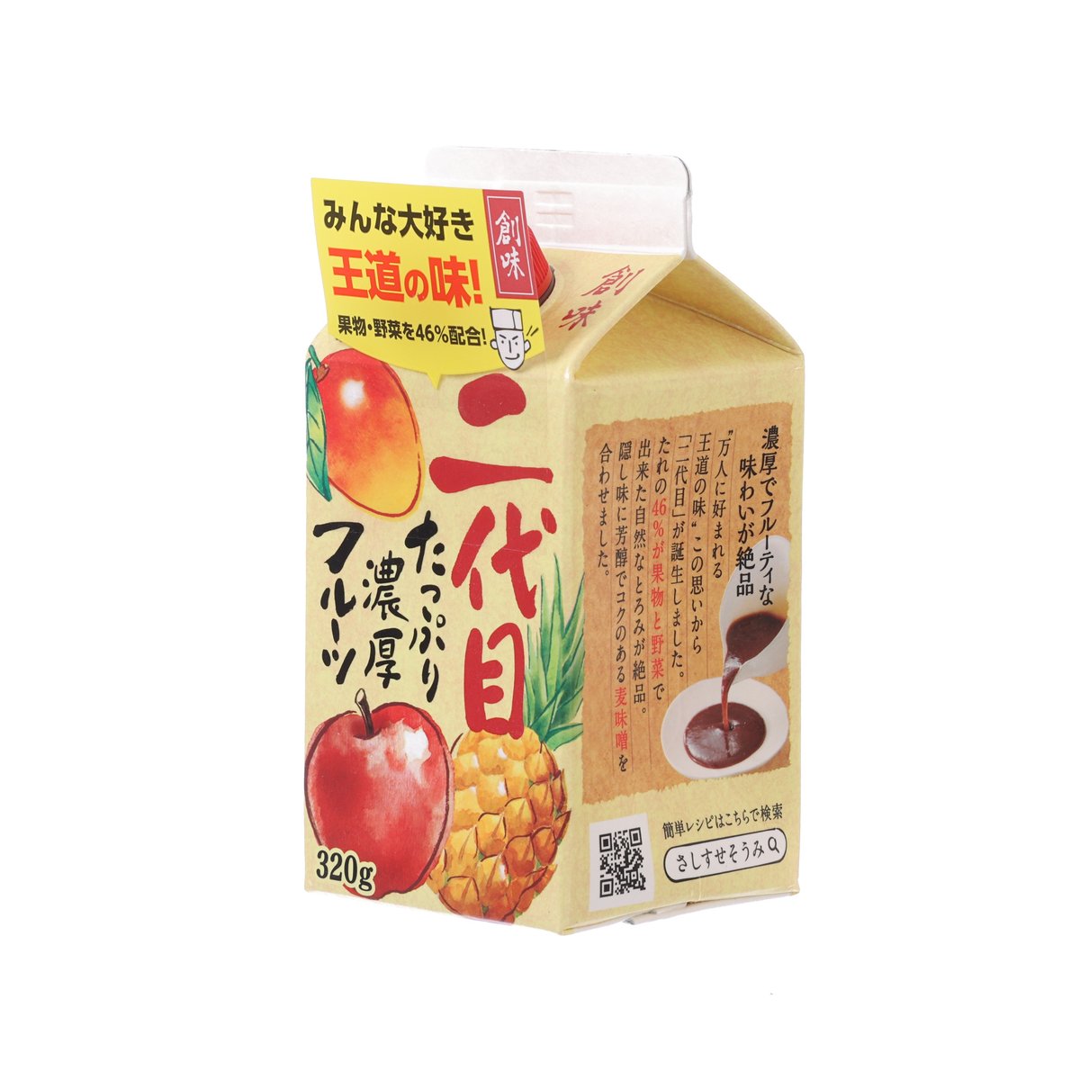 Fruity BBQ sauce pouch with back panel, beige packaging, 320 g