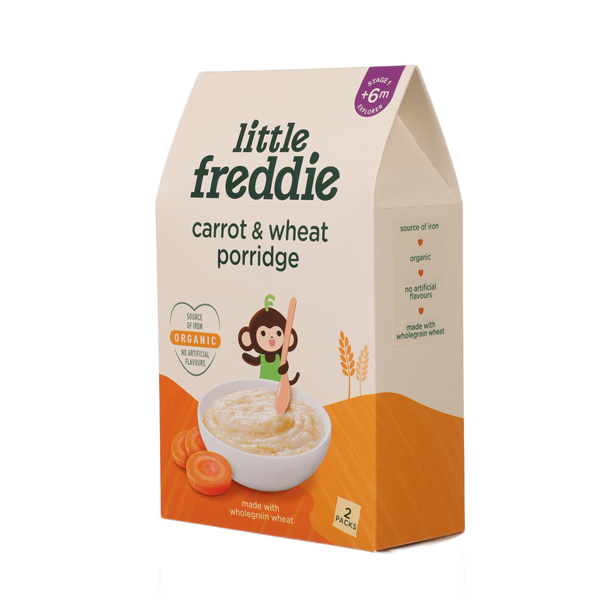 Organic carrot & wheat porridge for 6+ months, 2 packs, stand-up pouch.