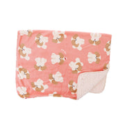 Pink shih tzu 3-way blanket with white sherpa fleece edge and dog face print