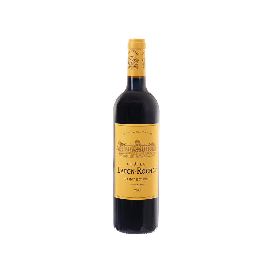 2021 Saint Estephe wine bottle with dark glass and yellow CH LAFON-ROCHET label