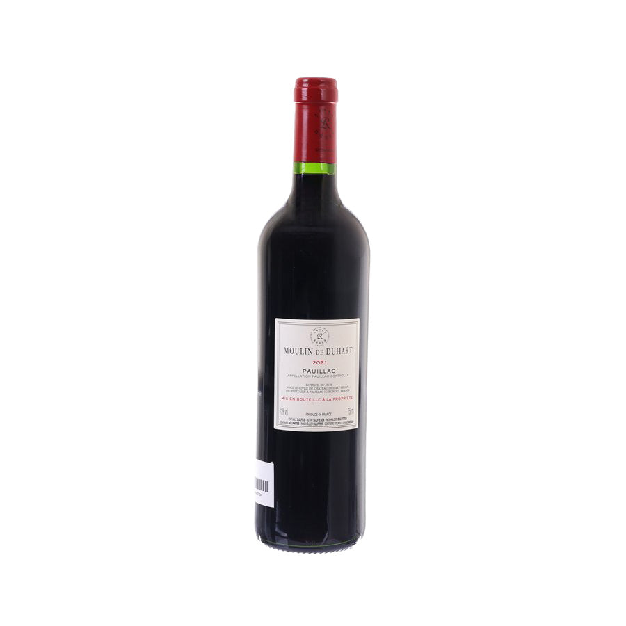 Moulin de Duhart red wine bottle, 2021 Pauillac, back label