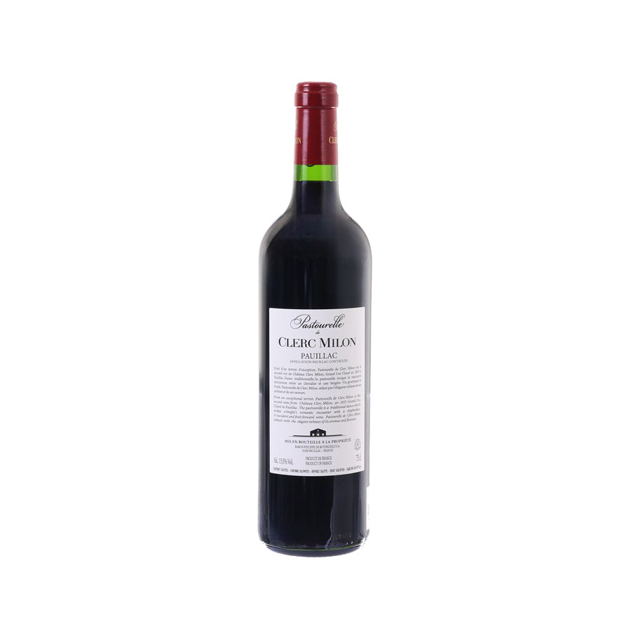 Red wine bottle back label, Clerc Milon Pauillac 2019