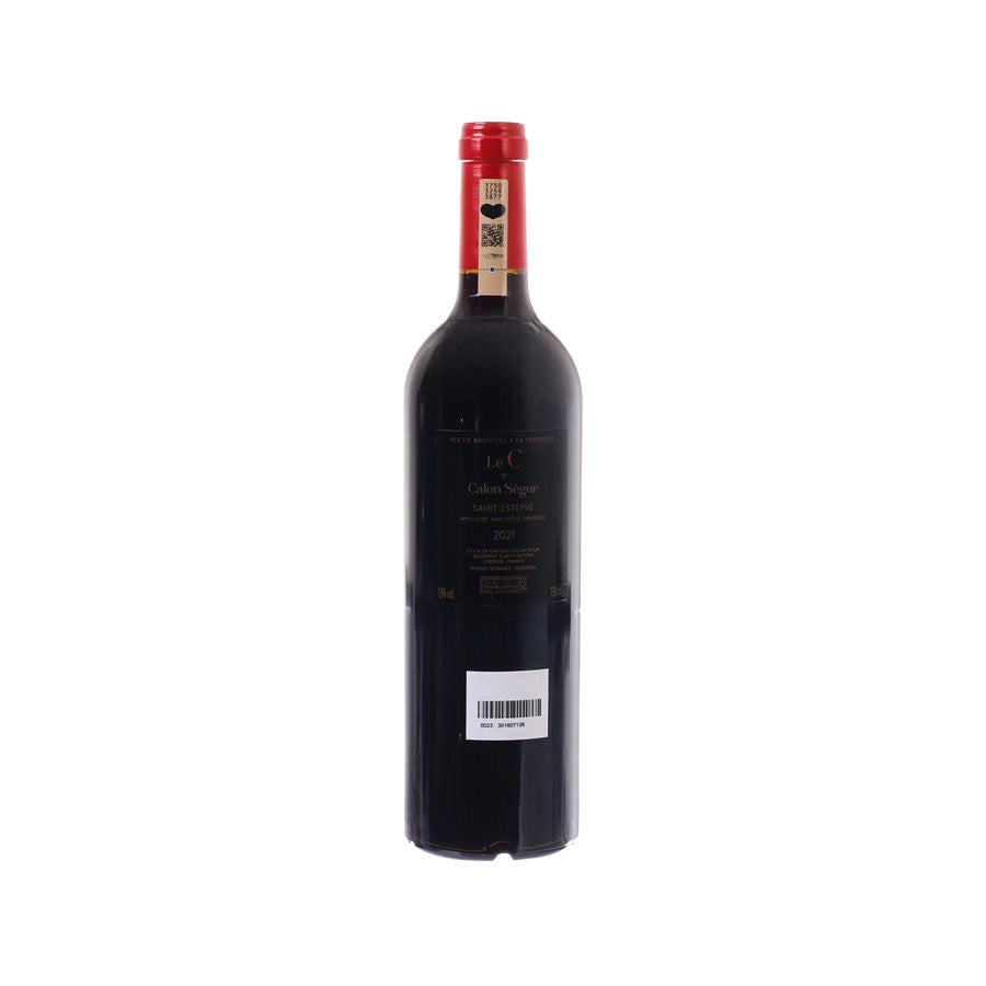 2021 red wine bottle back label with barcode and red cap