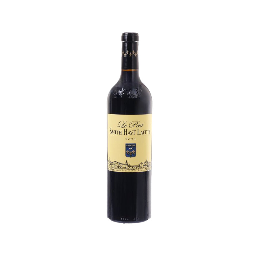 Le Petit Smith Haut Lafitte 2021 red wine bottle with front label and gold accents