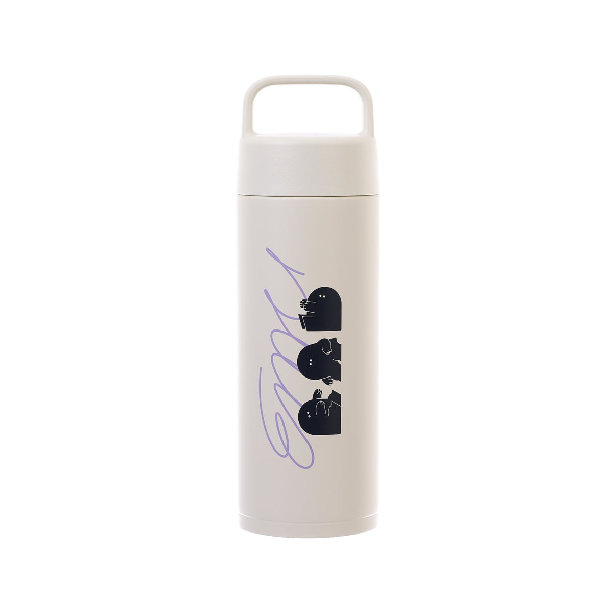 0.5L stainless steel vacuum mug, white, with carry handle and black silhouette design
