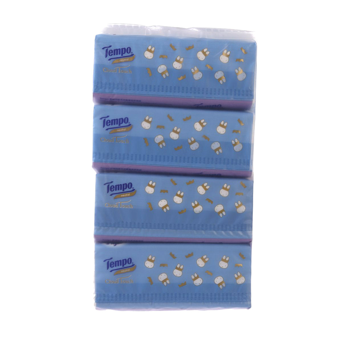 Facial tissue softpack bundle, blue neutral Cloud Touch with repeating Miffy pattern