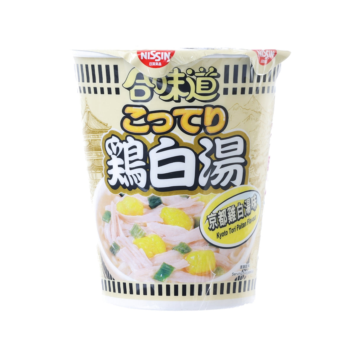 NISSIN Cup Noodles Kyoto Tori Paitan cup with chicken broth noodle graphic