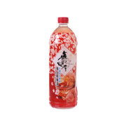 980 mL plum drink in red PET bottle with floral pattern and red cap