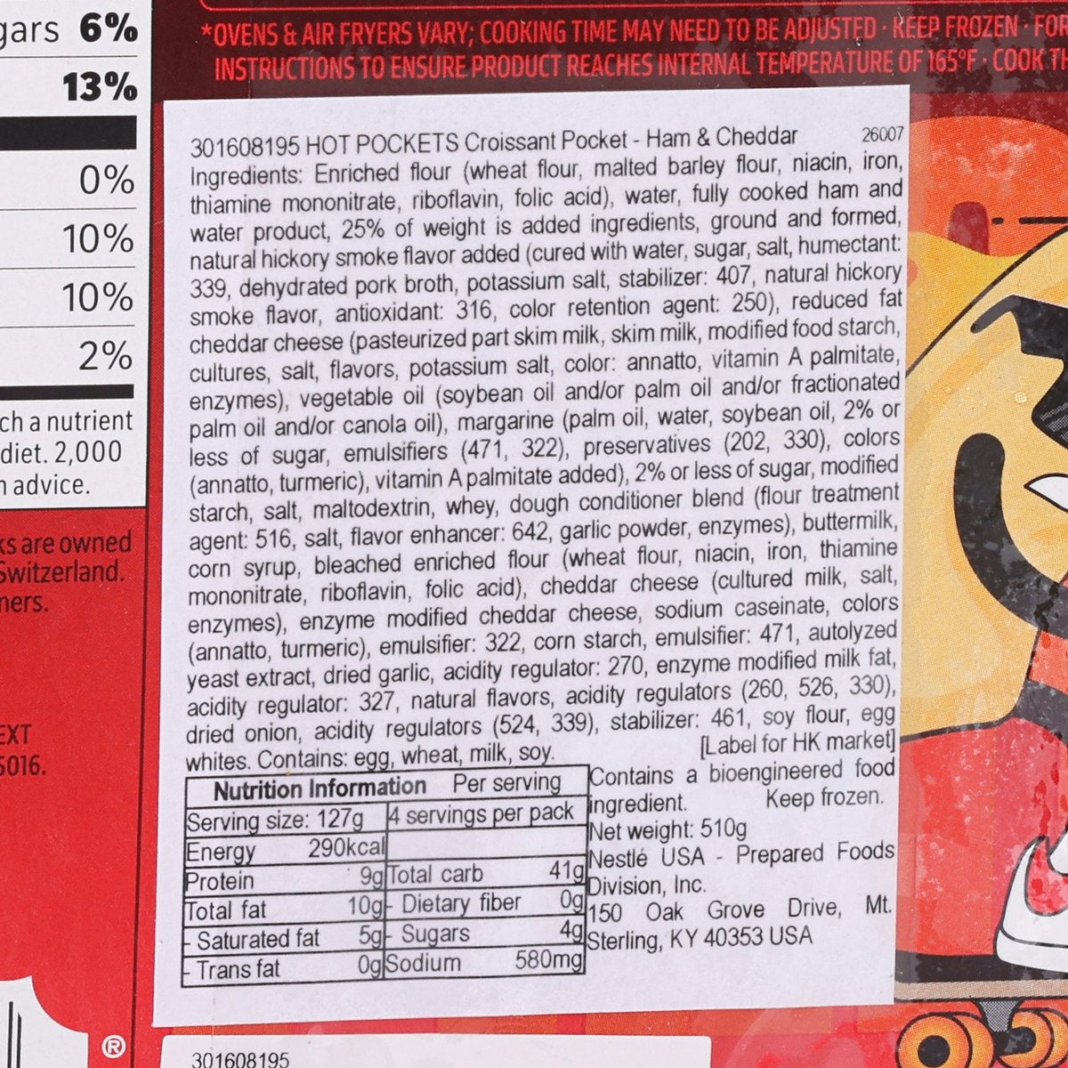 Frozen croissant pocket ham and cheddar Hot Pockets box ingredients and nutrition facts