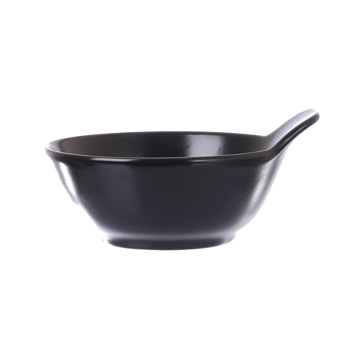 Black metal mixing bowl with grip handle