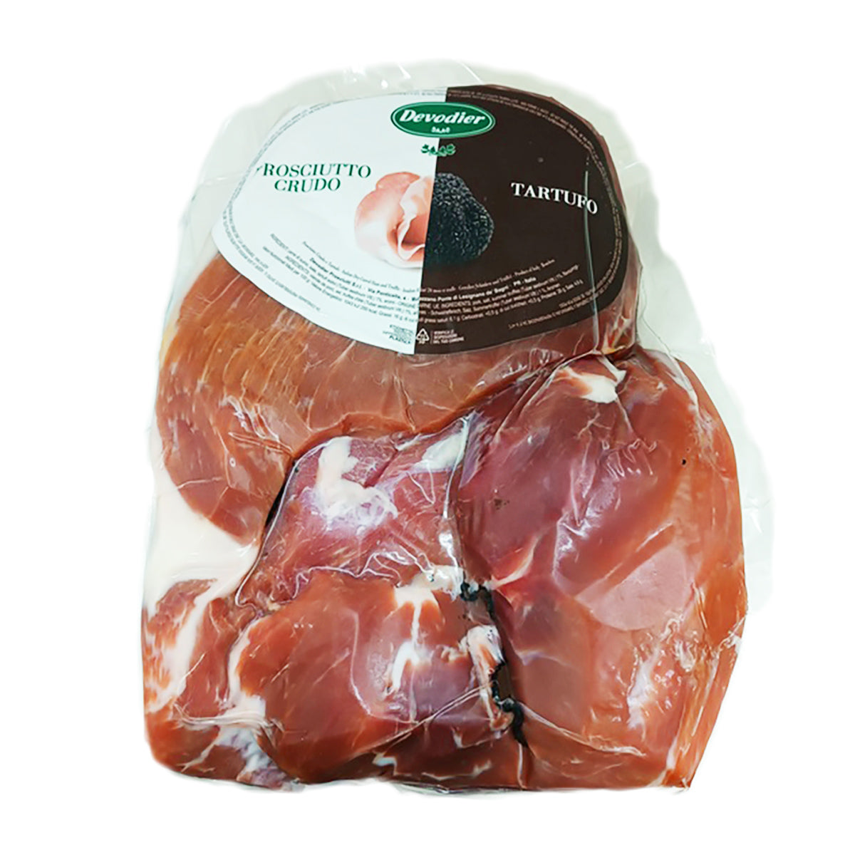 DEVODIER prosciutto ham with truffle, packaged cured ham in clear wrap