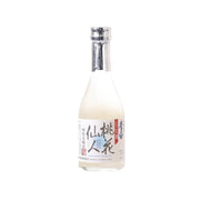 RIHAKU nigori sake bottle with clear glass and front label, 300 mL